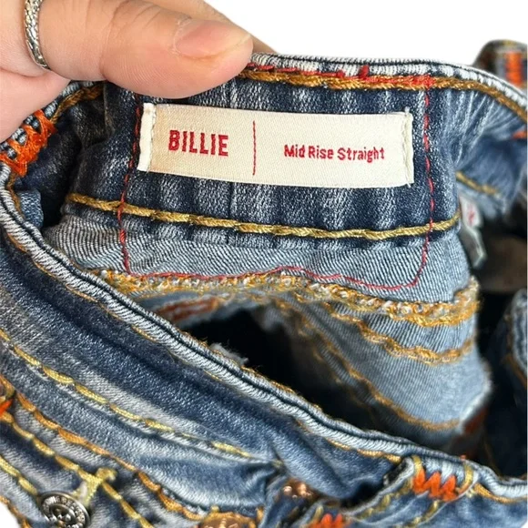 Women’s True Religion Y2K Orange Stitch Billie Mid Rise Straight Jeans Size 32 - Picture 7 of 7